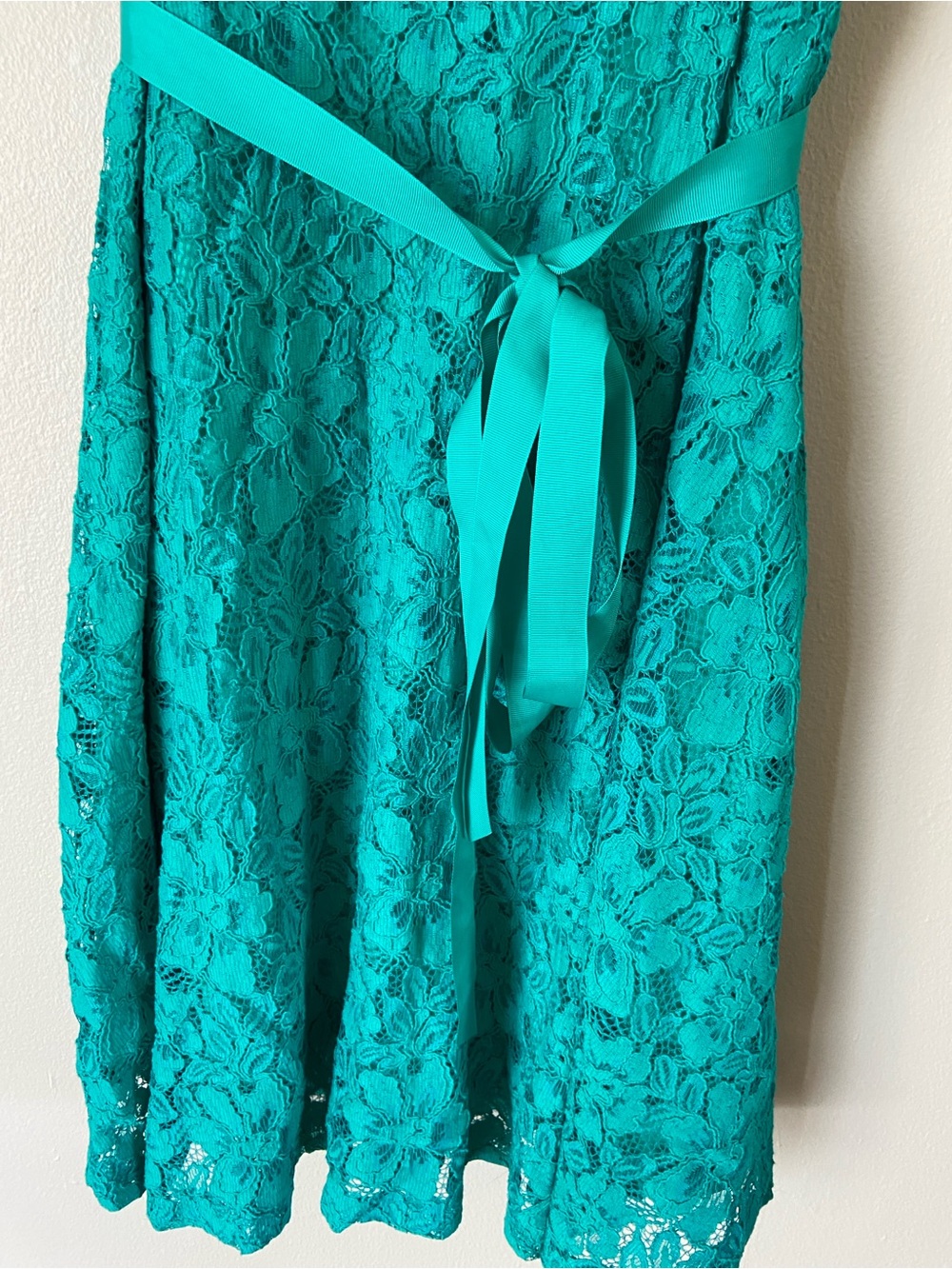 Lane Bryant Teal Lace V-Neck Midi Dress with Waist Tie - Picture 3 of 4
